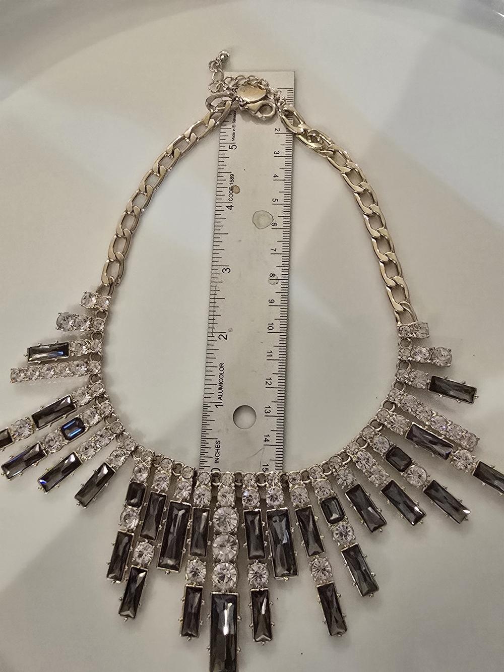 Gold-Tone Statement Necklace with Smoky and Clear Crystals - Picture 5 of 5